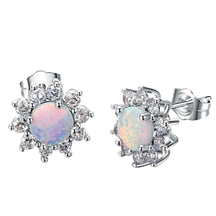 Shiny Round Faux Opal Crown Shape Charm Stud Earrings Women Party Jewelry Gift Image 3