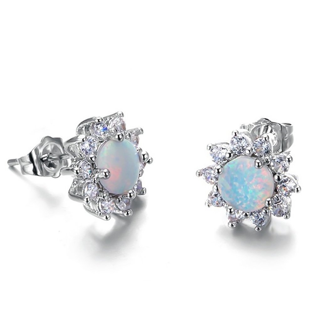 Shiny Round Faux Opal Crown Shape Charm Stud Earrings Women Party Jewelry Gift Image 4