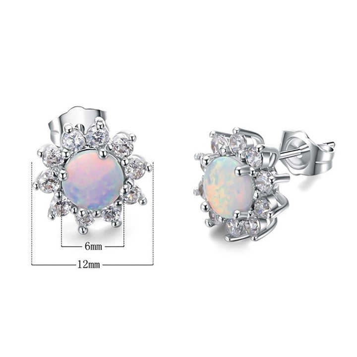 Shiny Round Faux Opal Crown Shape Charm Stud Earrings Women Party Jewelry Gift Image 4