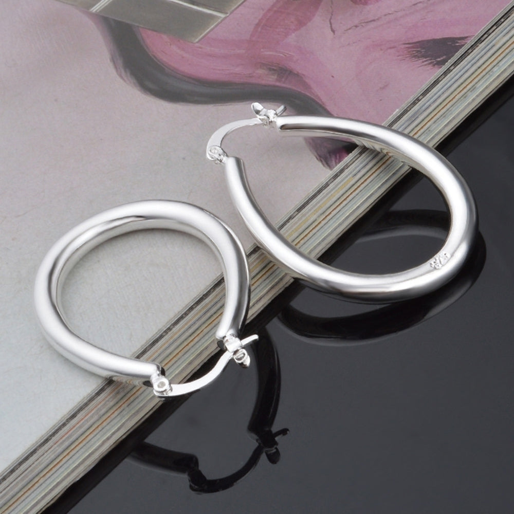 Silver Plated Big Hollow Oval Hoop Earring Fashion Women Party Banquet Jewelry Image 2