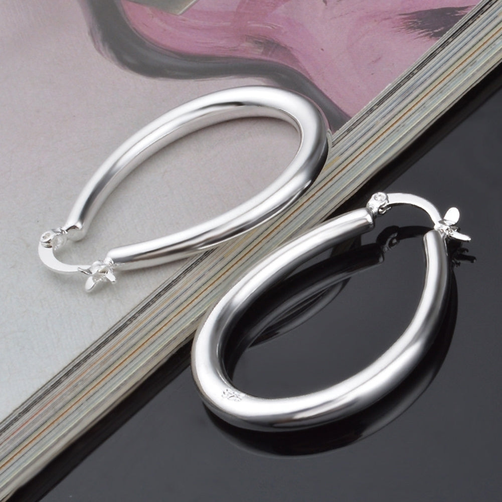 Silver Plated Big Hollow Oval Hoop Earring Fashion Women Party Banquet Jewelry Image 3