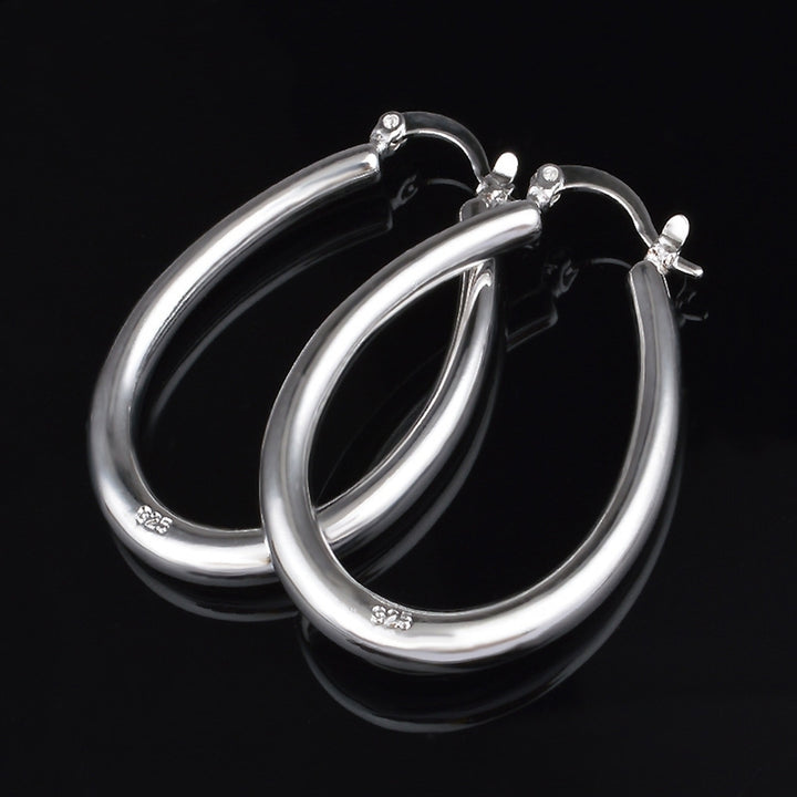 Silver Plated Big Hollow Oval Hoop Earring Fashion Women Party Banquet Jewelry Image 4