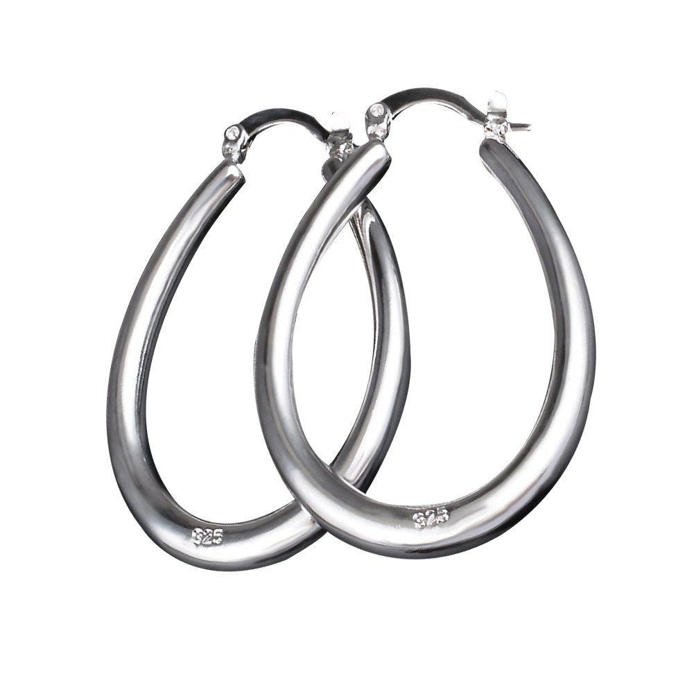 Silver Plated Big Hollow Oval Hoop Earring Fashion Women Party Banquet Jewelry Image 4