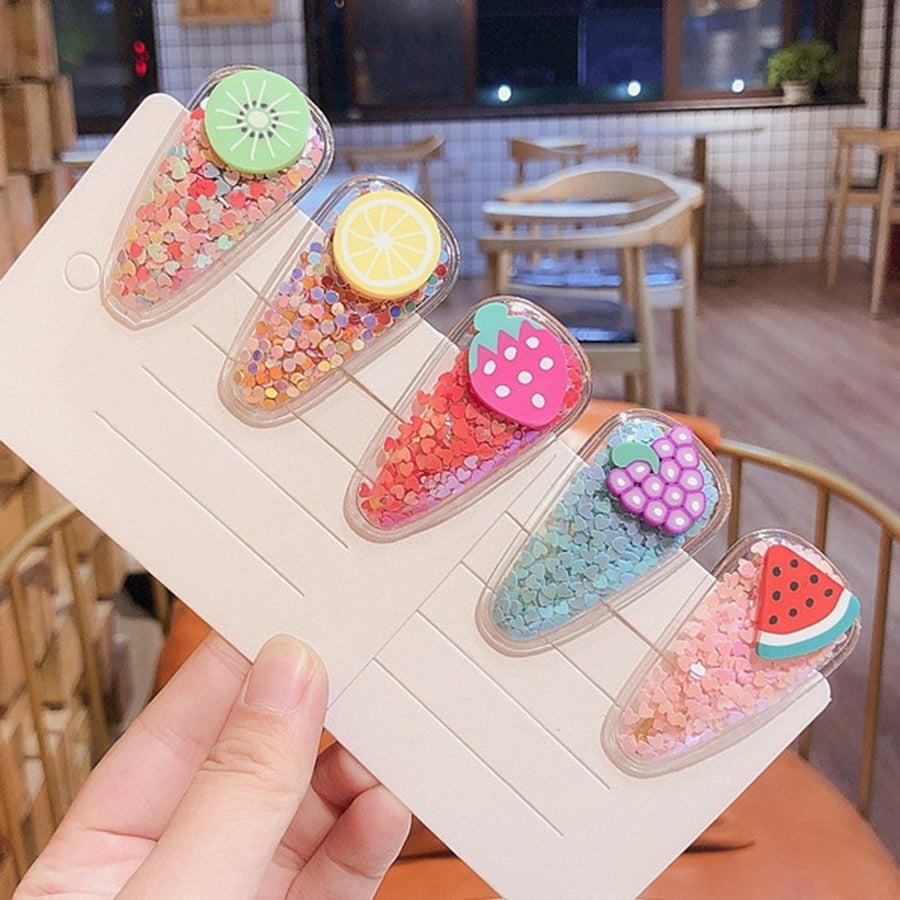 Kid Girl Barrette Transparent Water Drop Shape Quicksand Fruit Hairpin Hair Clip Image 1