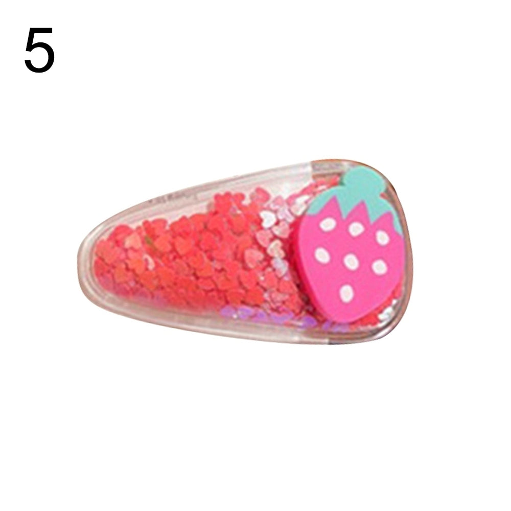 Kid Girl Barrette Transparent Water Drop Shape Quicksand Fruit Hairpin Hair Clip Image 2