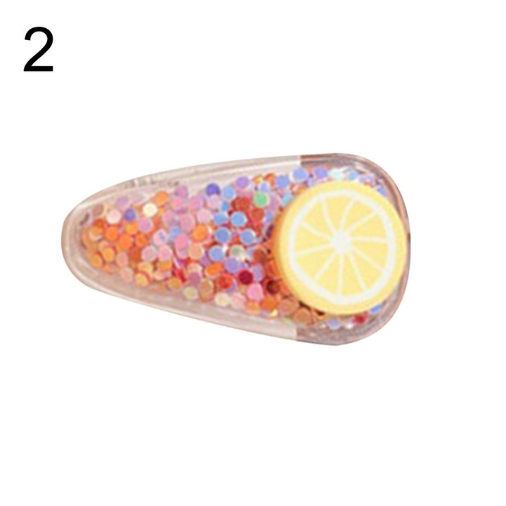 Kid Girl Barrette Transparent Water Drop Shape Quicksand Fruit Hairpin Hair Clip Image 3