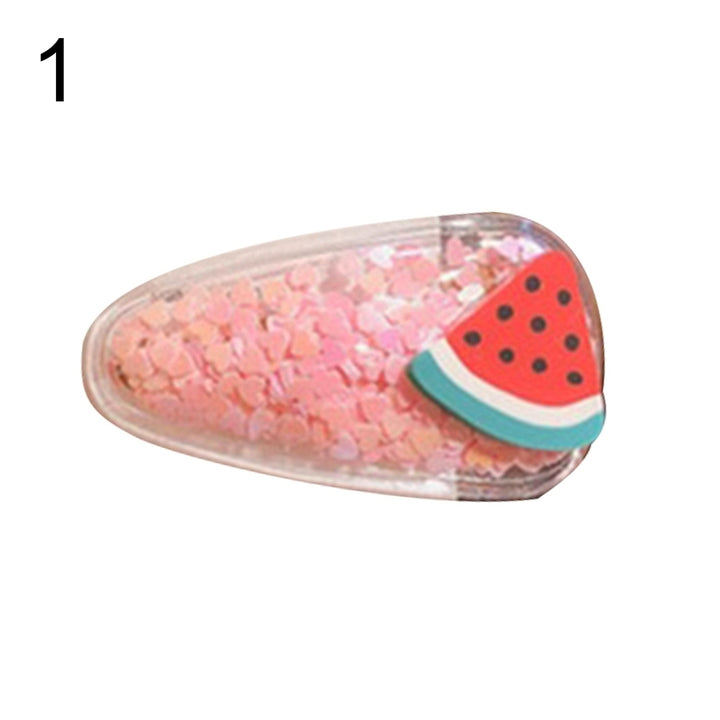 Kid Girl Barrette Transparent Water Drop Shape Quicksand Fruit Hairpin Hair Clip Image 4