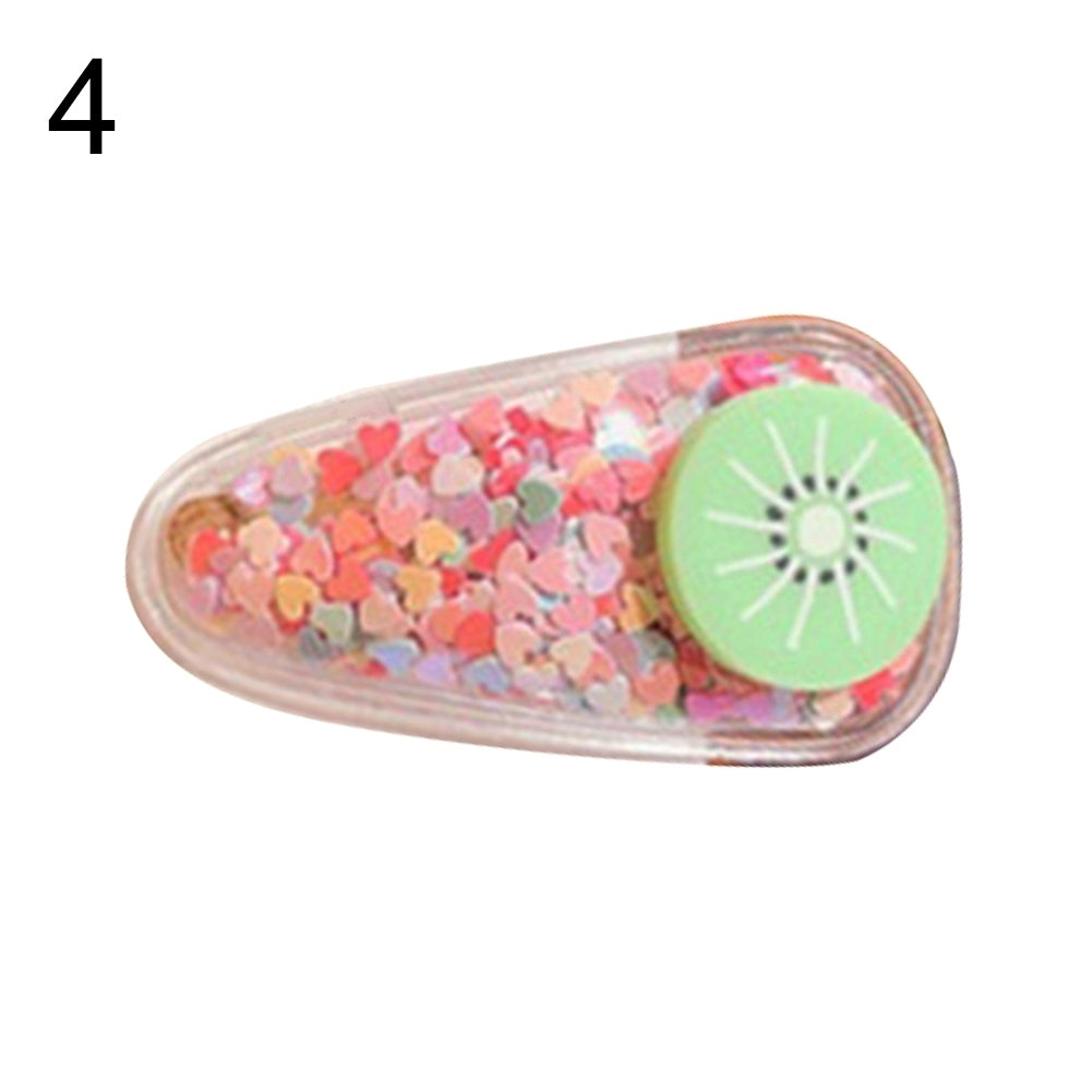 Kid Girl Barrette Transparent Water Drop Shape Quicksand Fruit Hairpin Hair Clip Image 6