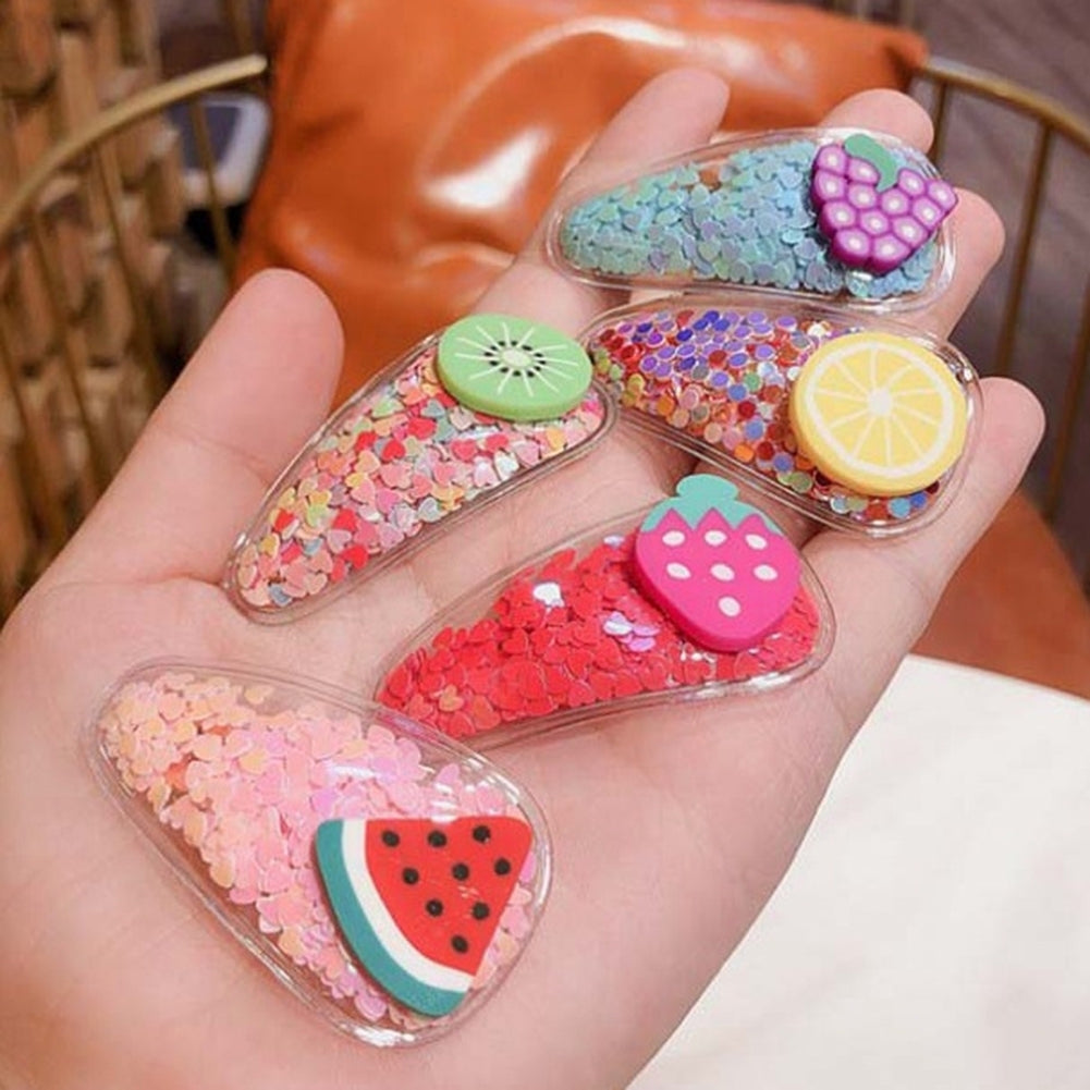 Kid Girl Barrette Transparent Water Drop Shape Quicksand Fruit Hairpin Hair Clip Image 9