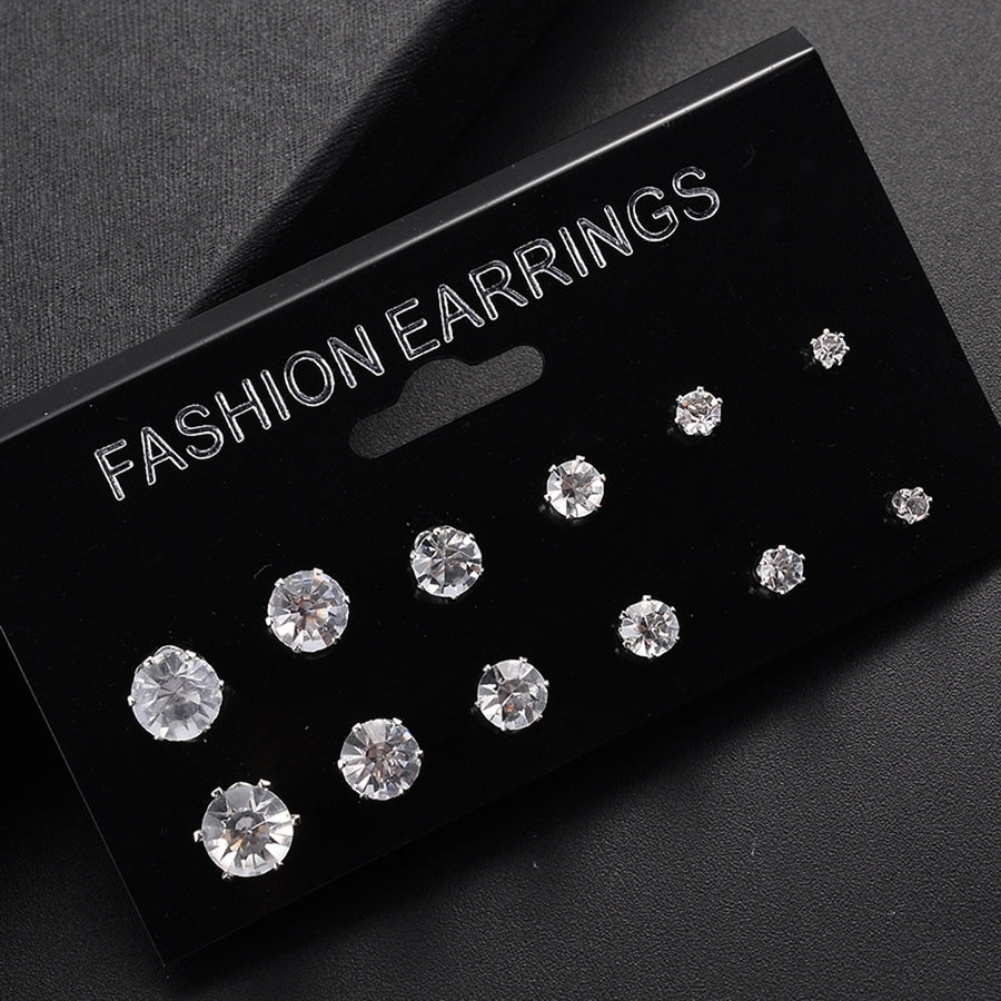 12/6 Pairs Classic Rose Shape Cubic Zirconia Stud Earrings Women Jewelry Set Image 1