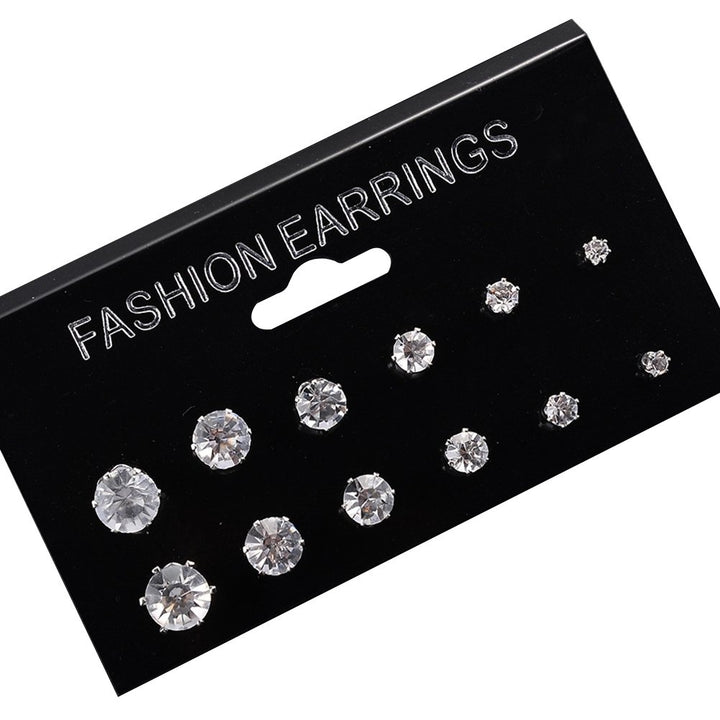 12/6 Pairs Classic Rose Shape Cubic Zirconia Stud Earrings Women Jewelry Set Image 1