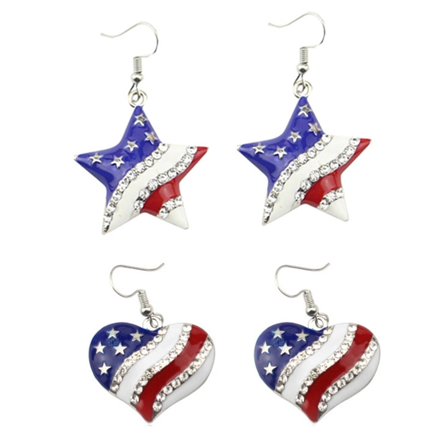 Chic American Flag Heart Star Shaped Rhinestone Ear Hook Earrings Women Jewelry Image 1