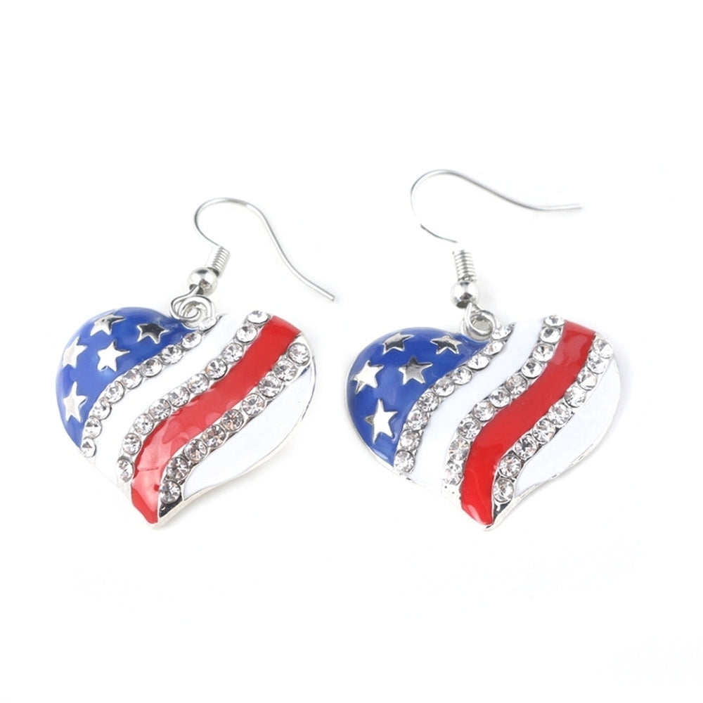 Chic American Flag Heart Star Shaped Rhinestone Ear Hook Earrings Women Jewelry Image 2