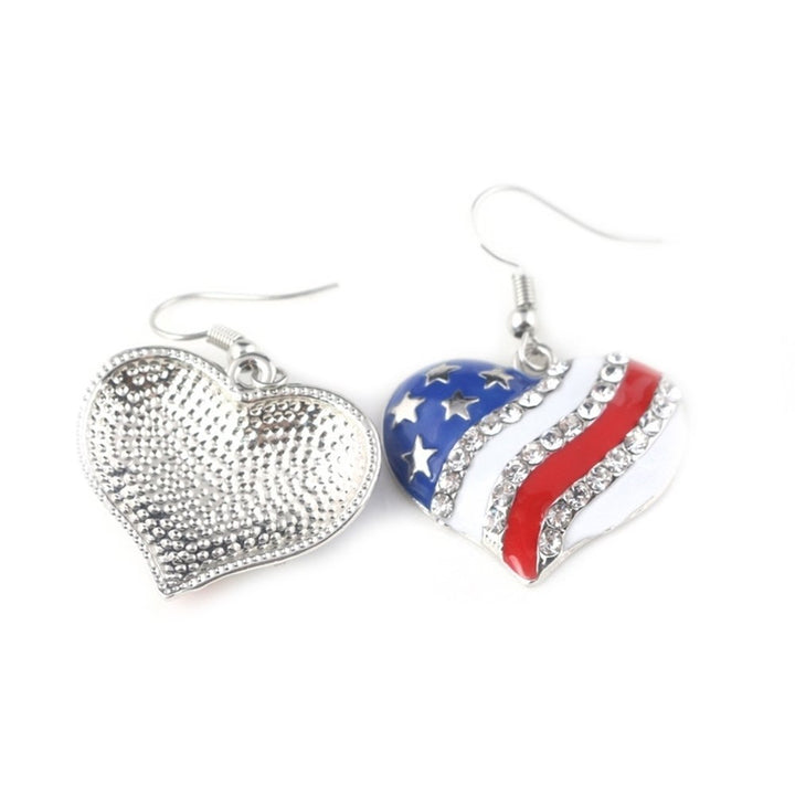 Chic American Flag Heart Star Shaped Rhinestone Ear Hook Earrings Women Jewelry Image 3