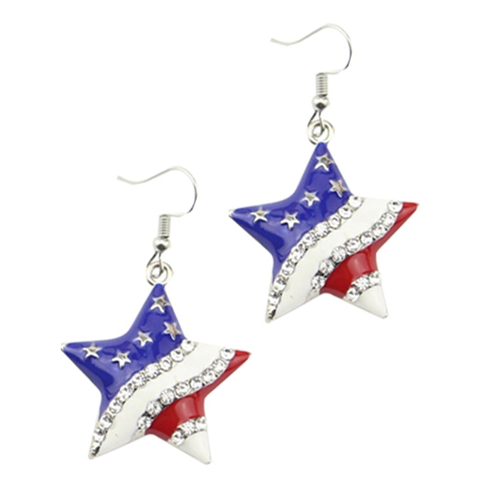 Chic American Flag Heart Star Shaped Rhinestone Ear Hook Earrings Women Jewelry Image 4