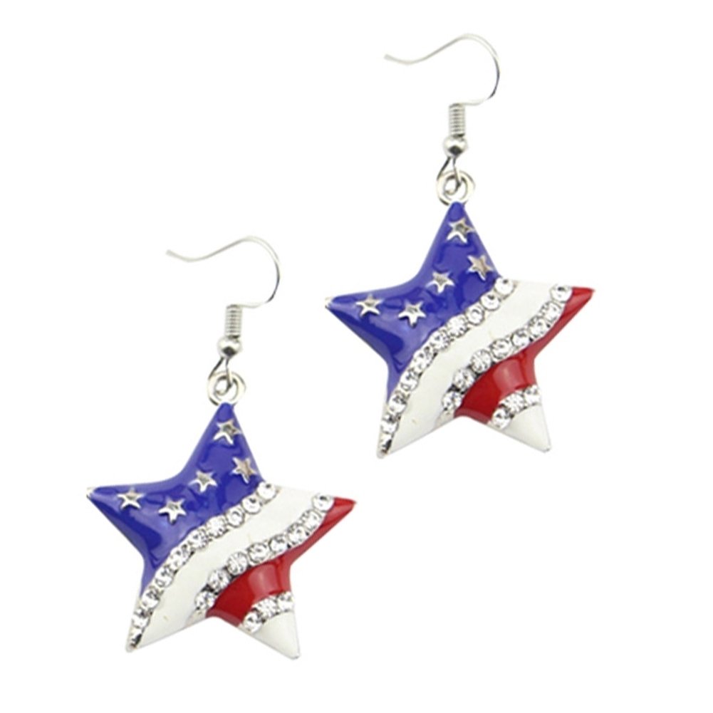 Chic American Flag Heart Star Shaped Rhinestone Ear Hook Earrings Women Jewelry Image 1