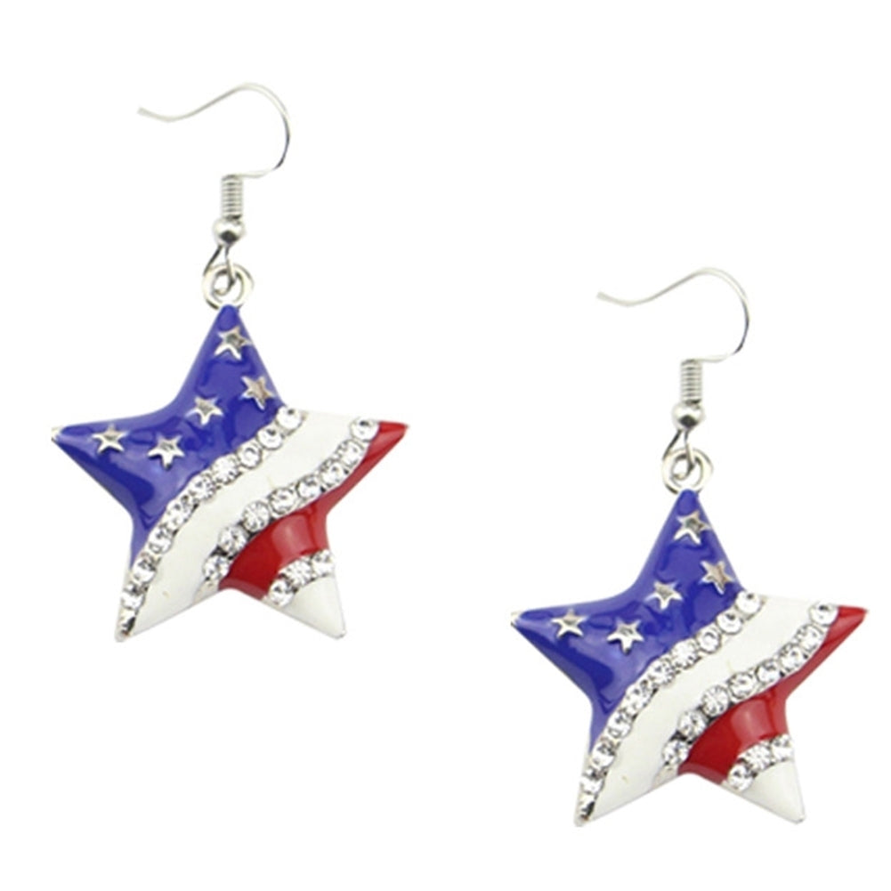 Chic American Flag Heart Star Shaped Rhinestone Ear Hook Earrings Women Jewelry Image 4