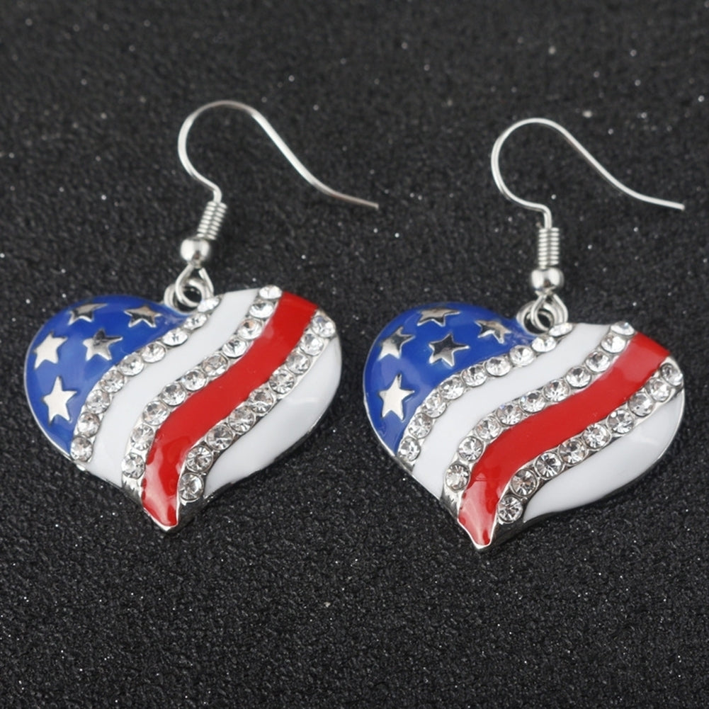 Chic American Flag Heart Star Shaped Rhinestone Ear Hook Earrings Women Jewelry Image 6