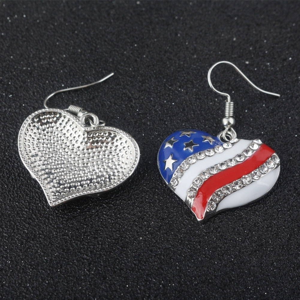 Chic American Flag Heart Star Shaped Rhinestone Ear Hook Earrings Women Jewelry Image 7