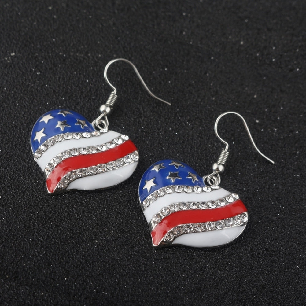 Chic American Flag Heart Star Shaped Rhinestone Ear Hook Earrings Women Jewelry Image 8