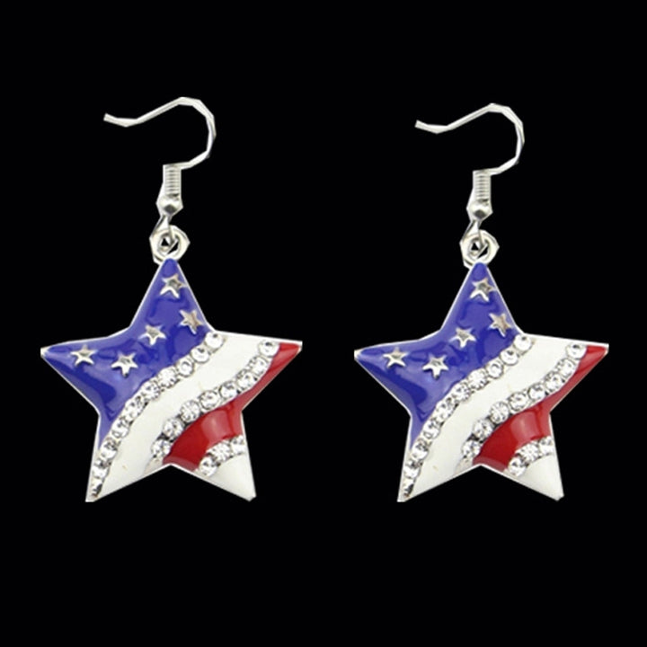 Chic American Flag Heart Star Shaped Rhinestone Ear Hook Earrings Women Jewelry Image 9