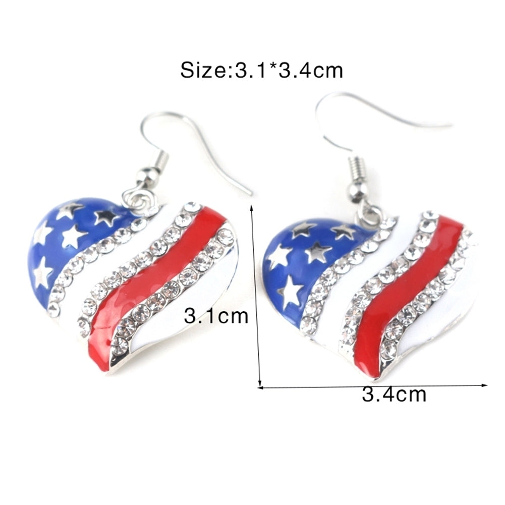 Chic American Flag Heart Star Shaped Rhinestone Ear Hook Earrings Women Jewelry Image 10