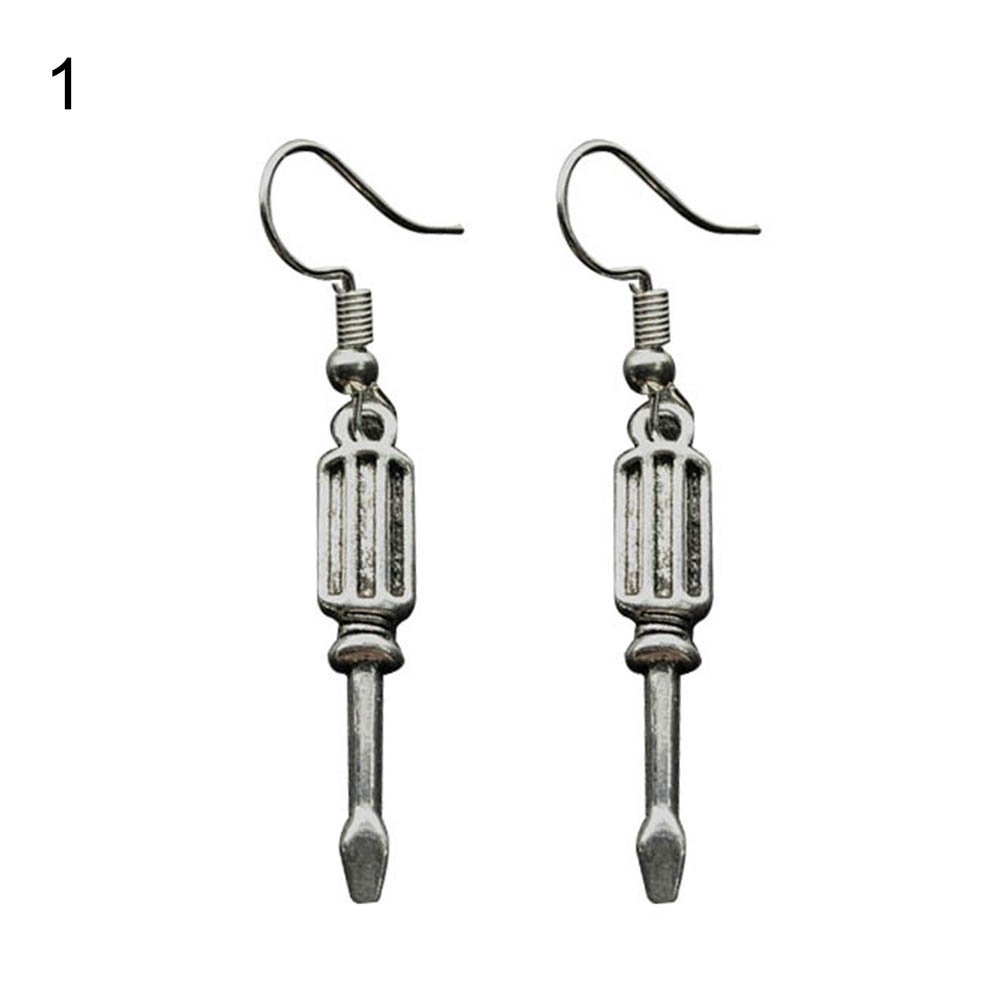 Creative Screwdriver Axe Hammer Charm Statement Hook Earrings Unisex Jewelry Image 2