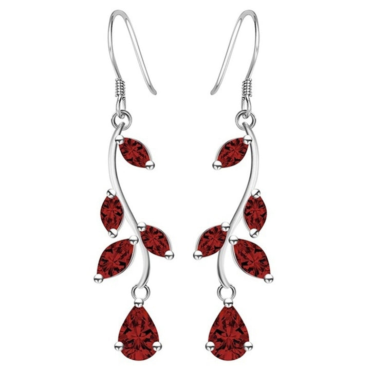 Elegant Women Faux Gemstone Inlaid Leaves Hook Earrings Party Banquet Jewelry Image 4