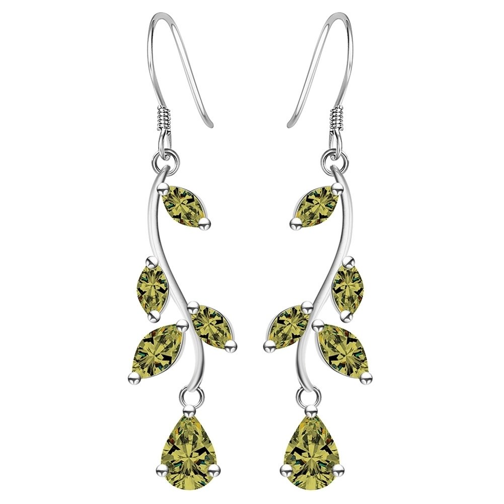 Elegant Women Faux Gemstone Inlaid Leaves Hook Earrings Party Banquet Jewelry Image 7