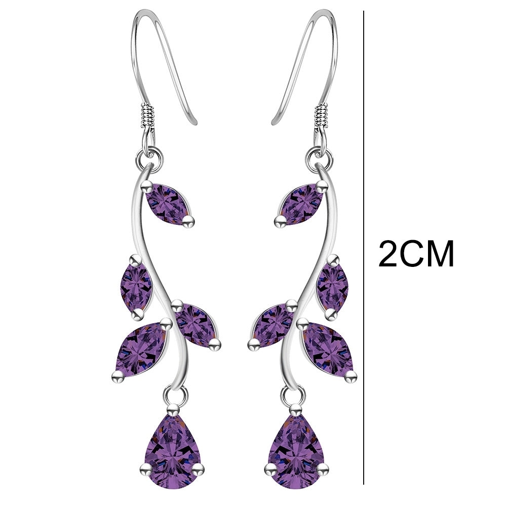 Elegant Women Faux Gemstone Inlaid Leaves Hook Earrings Party Banquet Jewelry Image 8