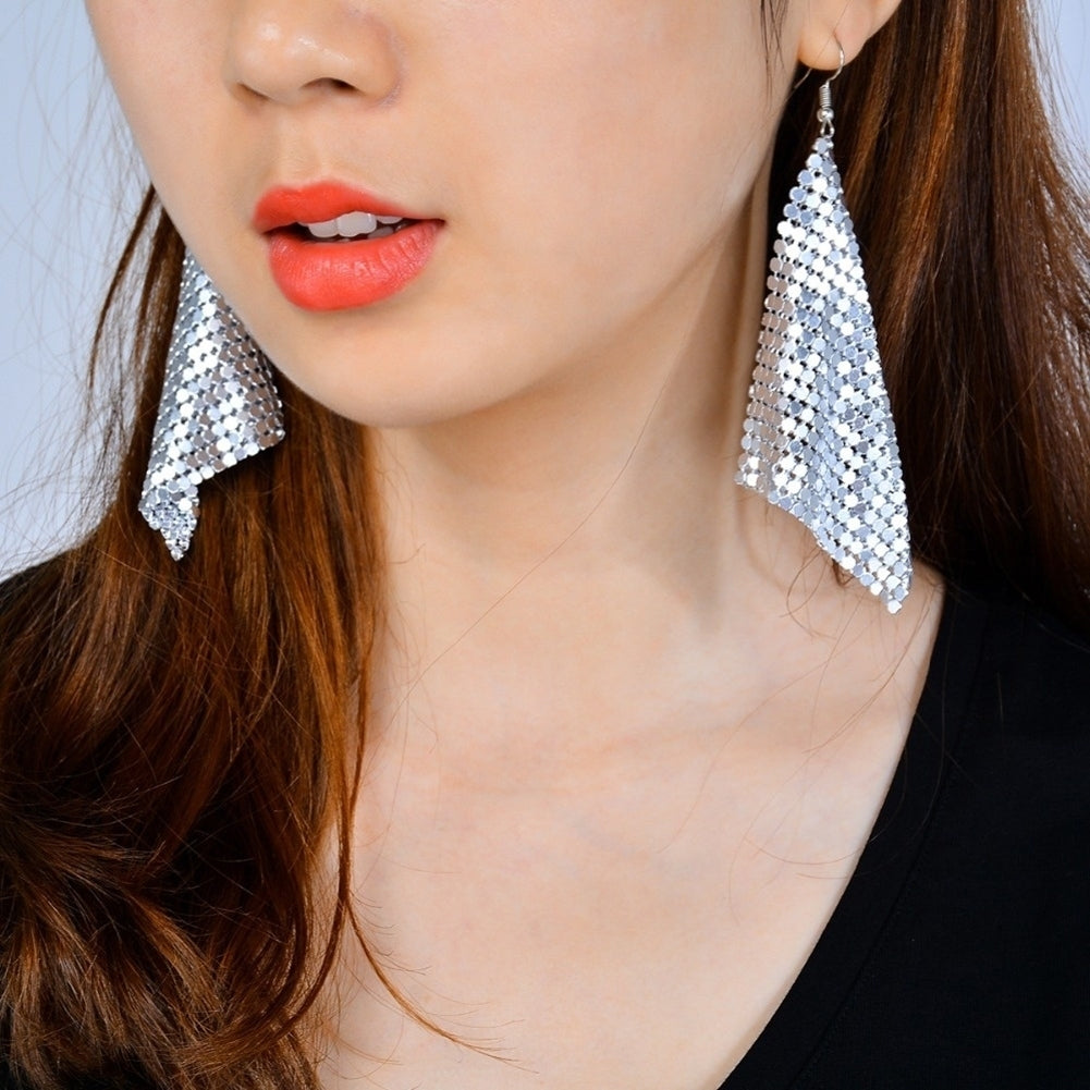 Women Fashion Square Sequins Tassel Dangle Drop Earrings Statement Jewelry Gift Image 7