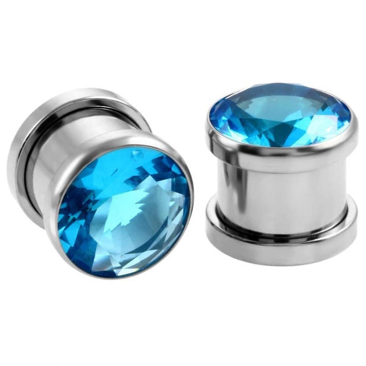 Cubic Zirconia Inlaid Round Ear Plugs Tunnels Expanders Gauges Body Jewelry Image 3