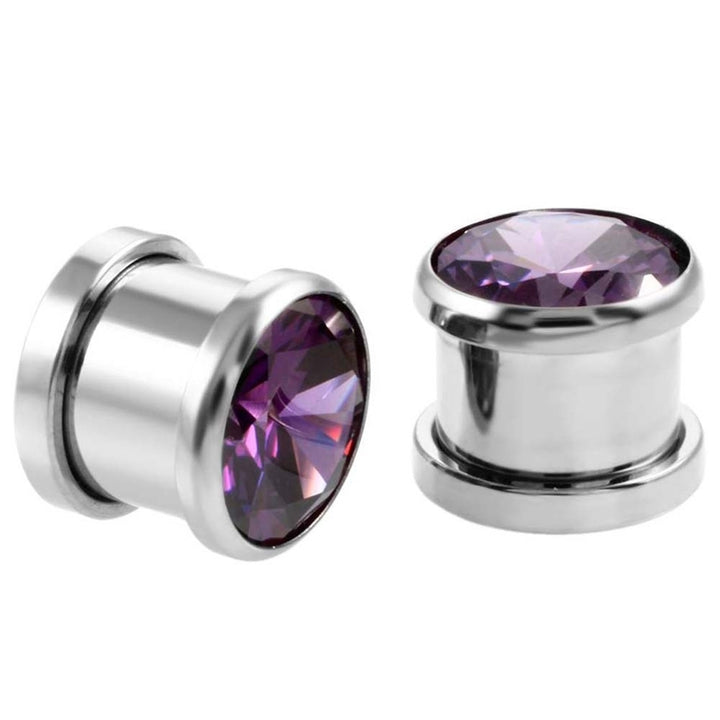 Cubic Zirconia Inlaid Round Ear Plugs Tunnels Expanders Gauges Body Jewelry Image 4