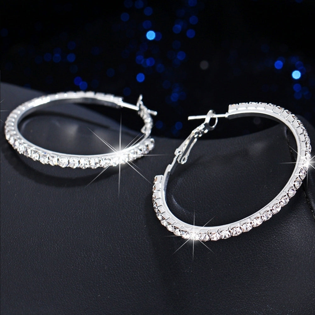 Elegant Big Circle Round Hoop Earrings Women Rhinestone Inlaid Wedding Jewelry Image 3