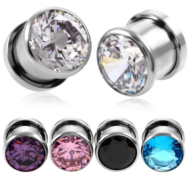 Cubic Zirconia Inlaid Round Ear Plugs Tunnels Expanders Gauges Body Jewelry Image 7