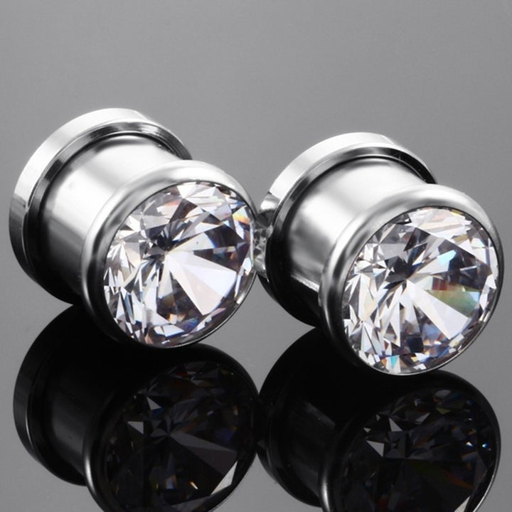 Cubic Zirconia Inlaid Round Ear Plugs Tunnels Expanders Gauges Body Jewelry Image 9