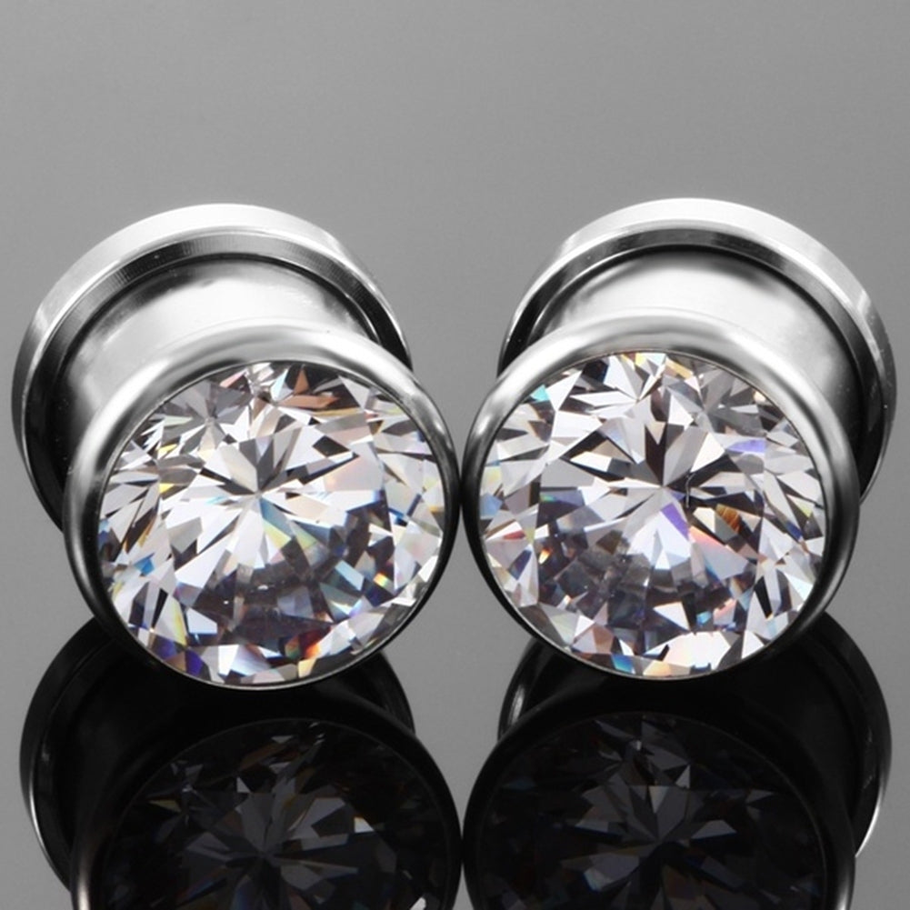 Cubic Zirconia Inlaid Round Ear Plugs Tunnels Expanders Gauges Body Jewelry Image 10