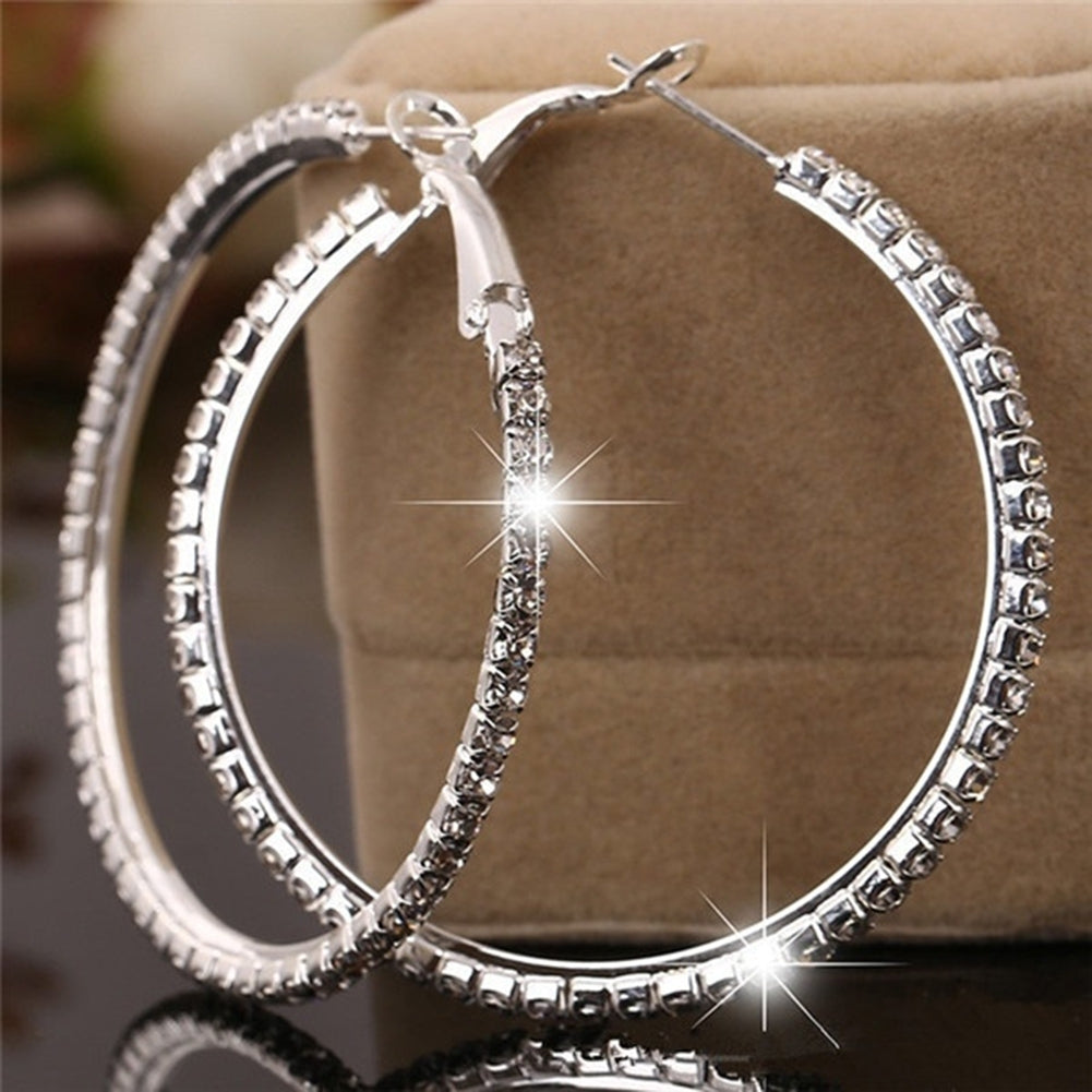 Elegant Big Circle Round Hoop Earrings Women Rhinestone Inlaid Wedding Jewelry Image 7