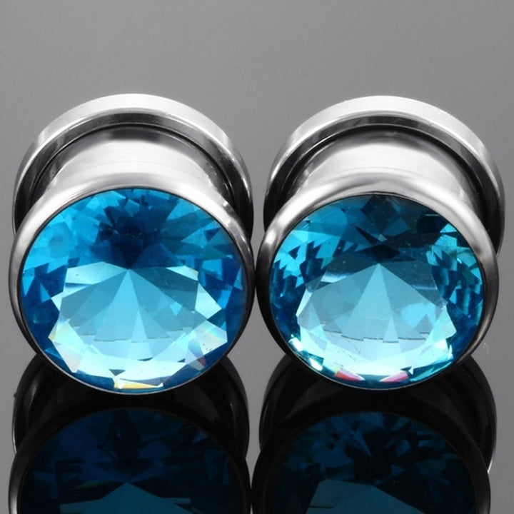 Cubic Zirconia Inlaid Round Ear Plugs Tunnels Expanders Gauges Body Jewelry Image 11