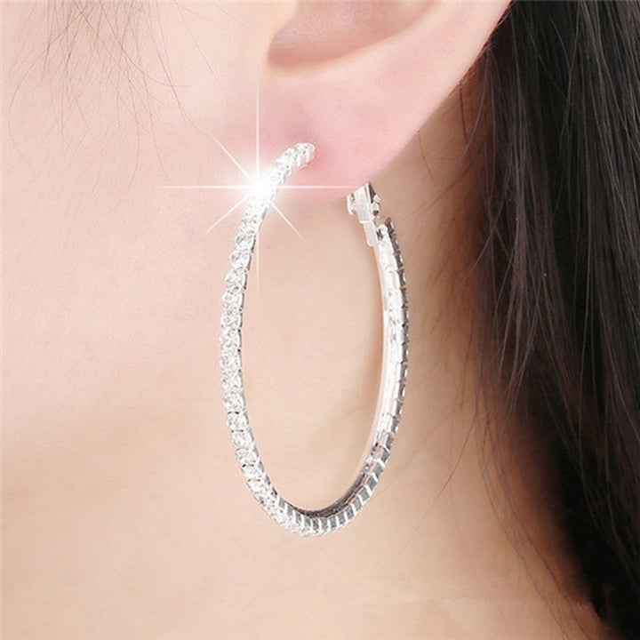 Elegant Big Circle Round Hoop Earrings Women Rhinestone Inlaid Wedding Jewelry Image 8