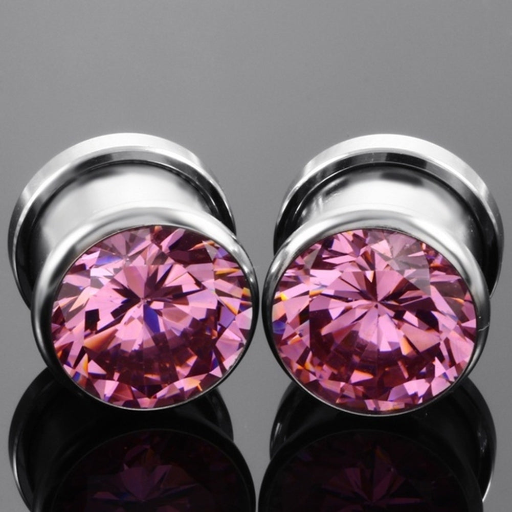 Cubic Zirconia Inlaid Round Ear Plugs Tunnels Expanders Gauges Body Jewelry Image 12