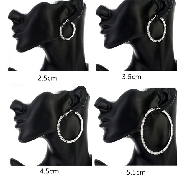 Elegant Big Circle Round Hoop Earrings Women Rhinestone Inlaid Wedding Jewelry Image 9