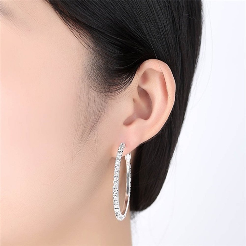 Elegant Big Circle Round Hoop Earrings Women Rhinestone Inlaid Wedding Jewelry Image 10