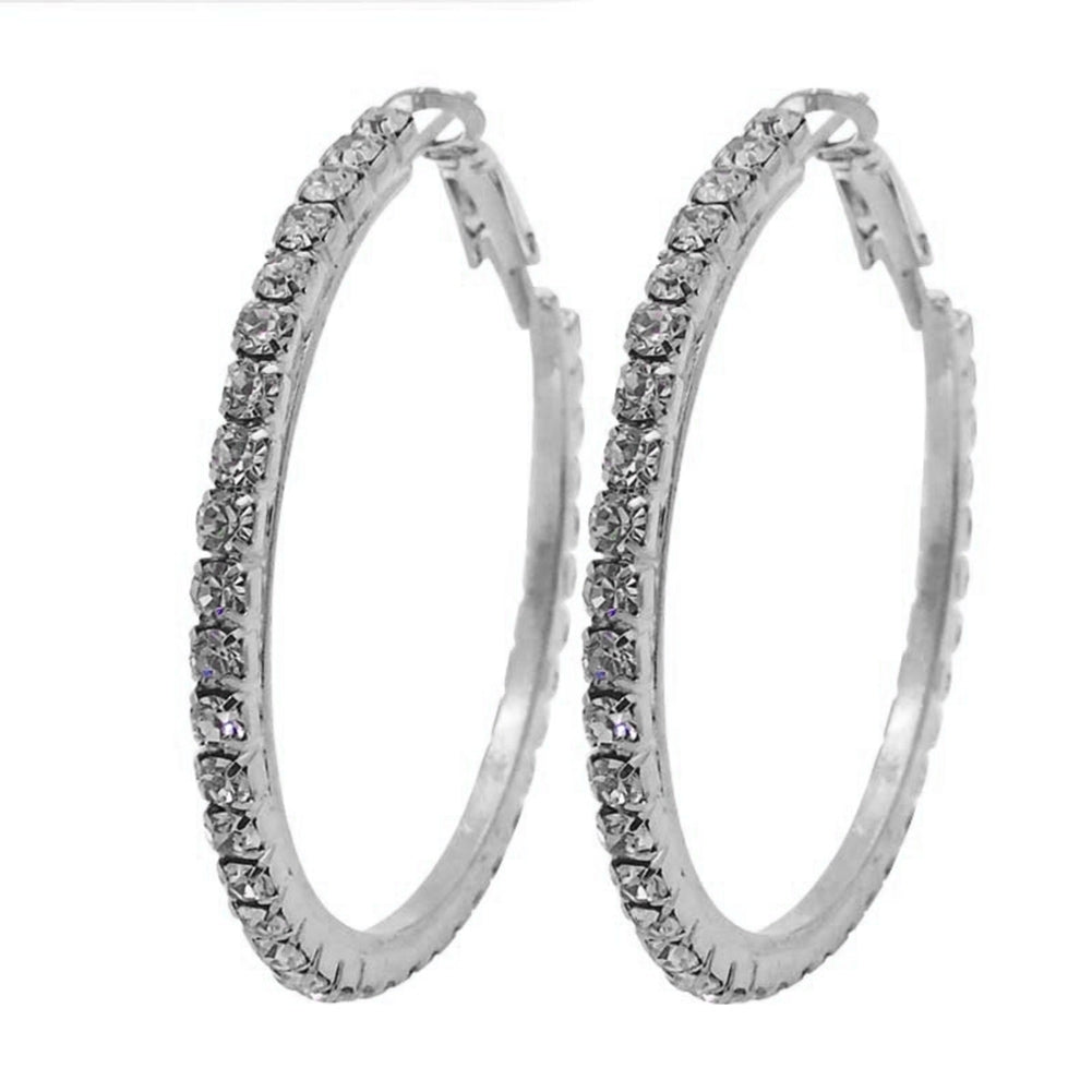 Elegant Big Circle Round Hoop Earrings Women Rhinestone Inlaid Wedding Jewelry Image 11