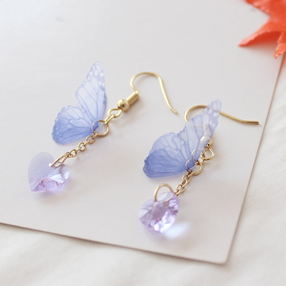 Party Elegant Women Butterfly Heart Long Dangle Hook Earrings Jewelry Gift Image 3