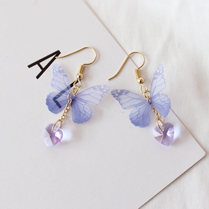 Party Elegant Women Butterfly Heart Long Dangle Hook Earrings Jewelry Gift Image 4