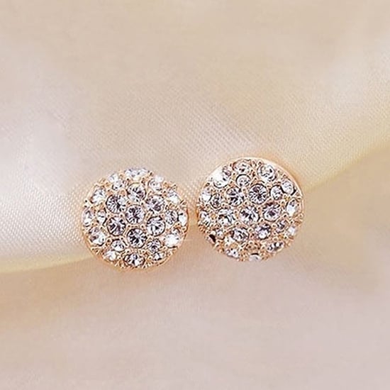 Fashion Womens Rhinestone Inlaid Round Ear Studs Alloy Earrings Jewelry Gift Image 1