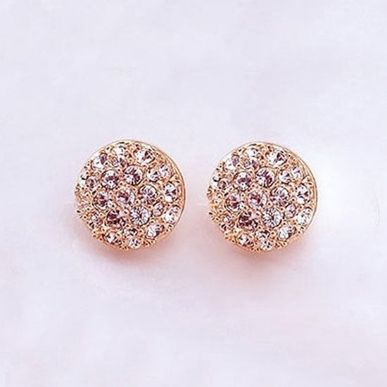 Fashion Womens Rhinestone Inlaid Round Ear Studs Alloy Earrings Jewelry Gift Image 2