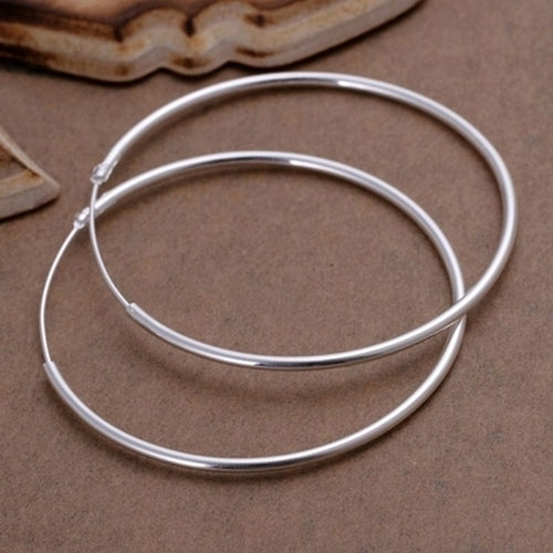 1 Pair Women Fashion Party Silver Plated Big Hoop Dangle Earring Studs Charm Jewelry Image 2