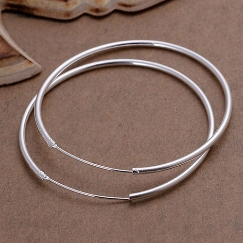 1 Pair Women Fashion Party Silver Plated Big Hoop Dangle Earring Studs Charm Jewelry Image 3